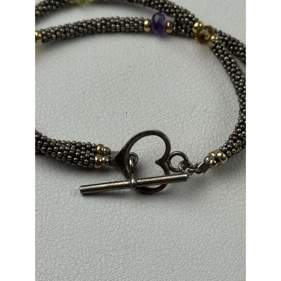 Gemstone Sterling Silver Bracelet Double Strand 7.25" Heart Toggle Clasp - Picture 6 of 7